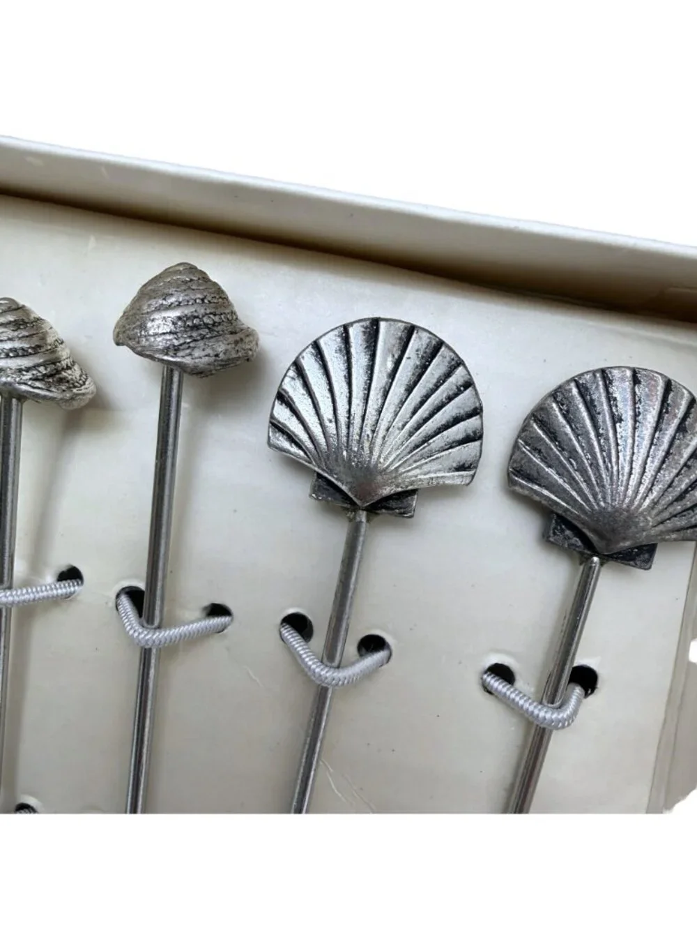 PIER 1 Seashell Cocktail Picks Set 8 with Holder Metal Charcuterie Forks New